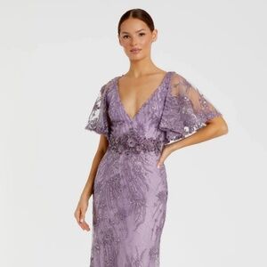 Macduggal Lilac Flutter Sleeve Gown, floor-length with train